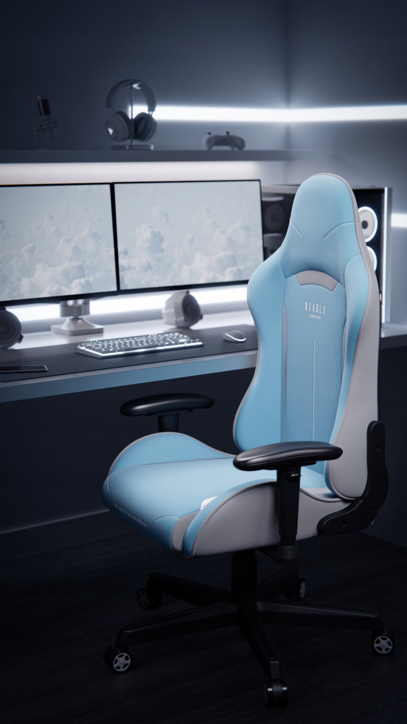 Karrige gaming Diablo X-Starter, ergonomike, me rrota, e kaltër