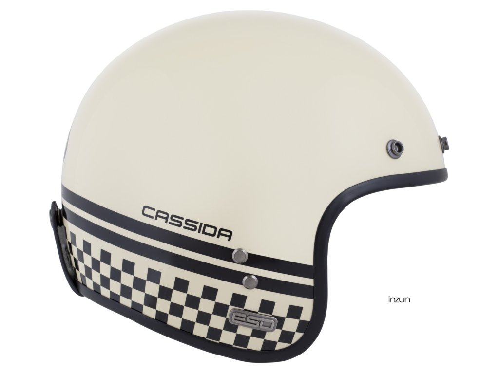 Helmë moto CASSIDA ESO Forty Nine 2026, fiberglass, retro, krem e zezë