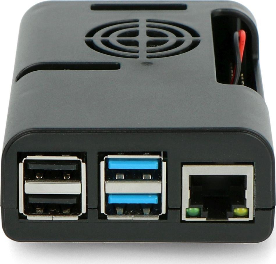 Kuti mbrojtëse JustPi për Raspberry Pi 4B, me ventilator, plastike, e zezë