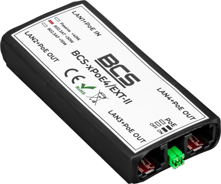 Zgjatues rrjeti PoE BCS BCS-xPoE4/EXT-II, i pa-menaxhuar, 4 porte, i zi