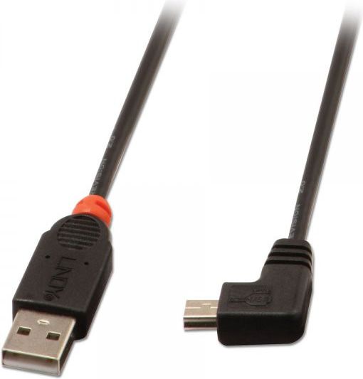 Lindy USB 2.0 Кабел, Тип A до Mini-B, 90 Степени, 1 m
