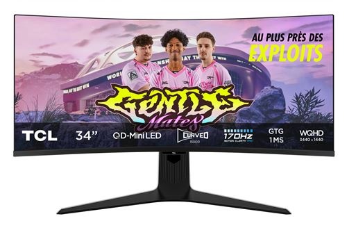 Monitor gaming TCL 34R83Q, 34", WQHD, 170Hz, i zi e bardhë