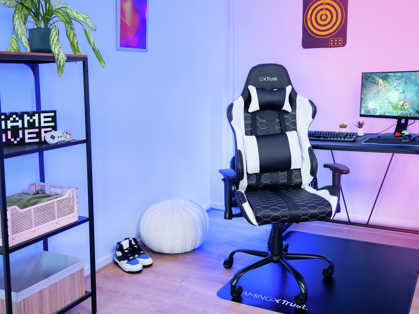 Karrige gaming Trust GXT 708W Resto, 134cm, 150kg, e zezë/bardhë