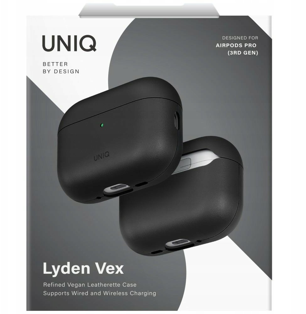 Kapak mbrojtës UNIQ Lyden VEX për AirPods Pro 3, lëkurë sintetike, Dallas Black, i zi