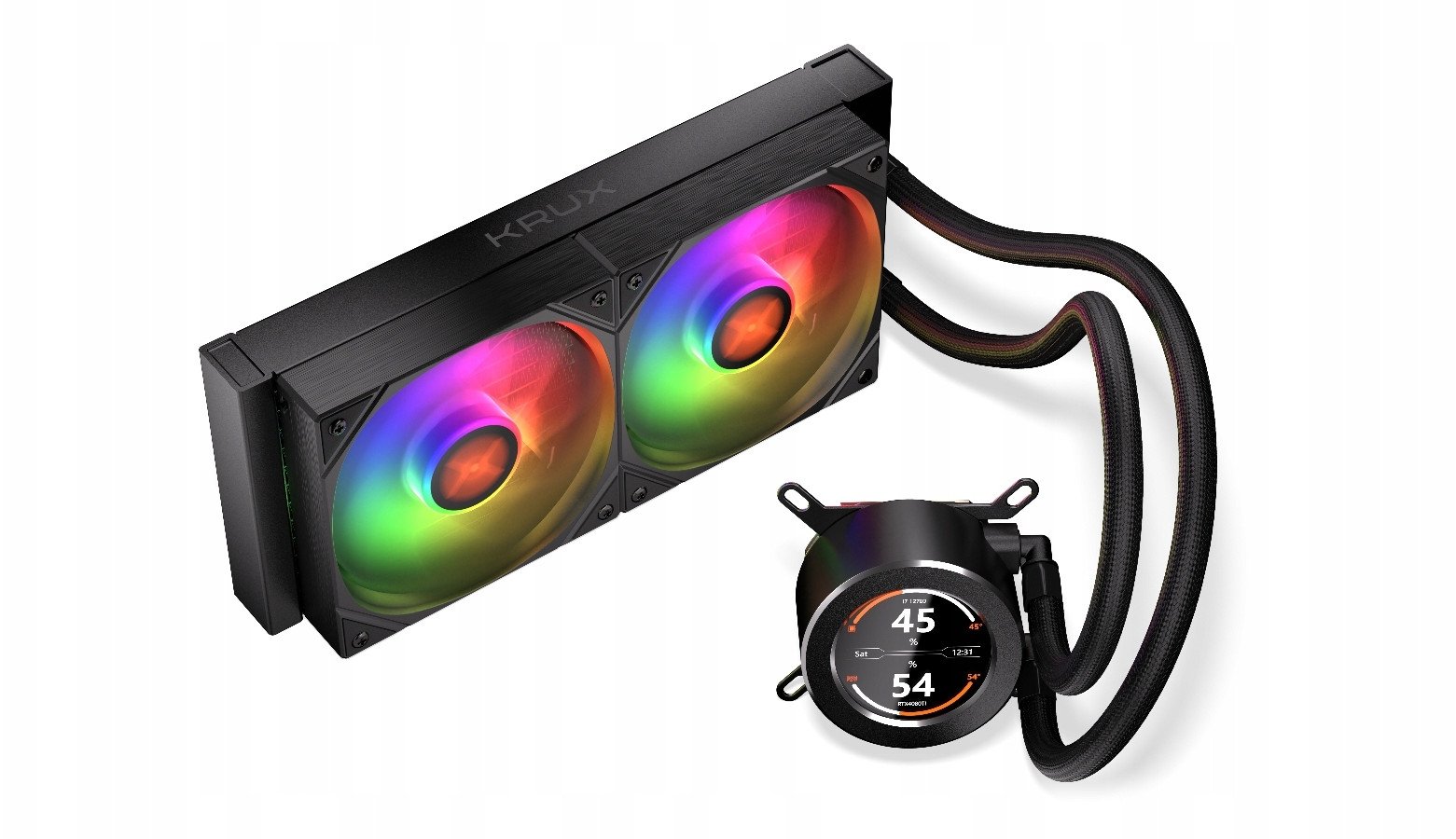 Ладење со вода за процесор Krux HydroGlance 240 LCD, радијатор 240mm, со LCD екран, црн