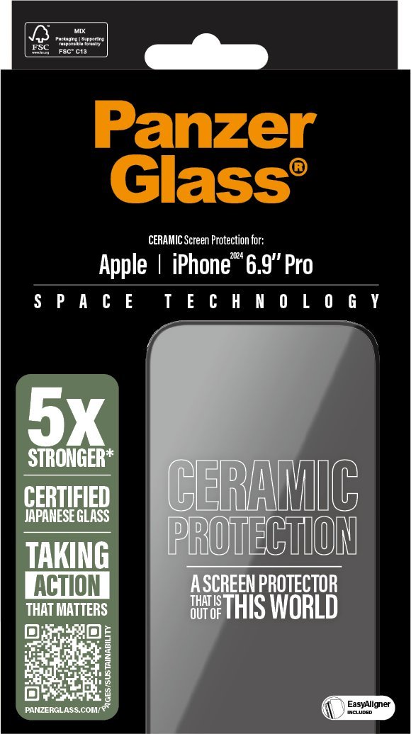 Mbrojtës ekrani PanzerGlass për iPhone 16 Pro Max, xham keramik, transparent