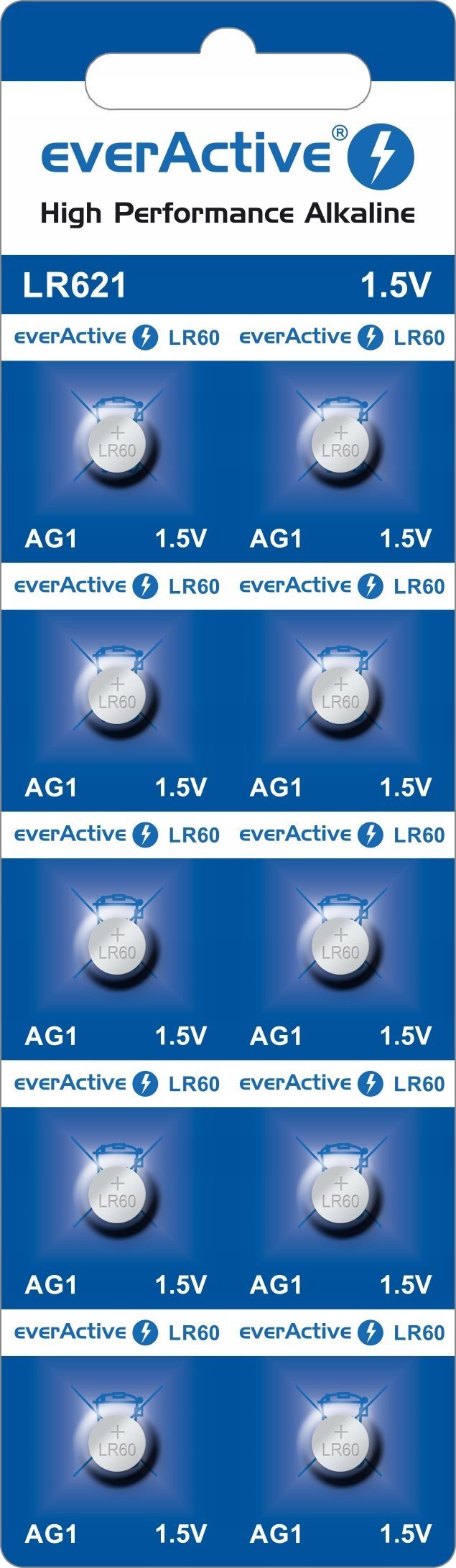 Алкални батерии EverActive AG1 LR60 LR621, 1.5V, пакување 50 парчиња