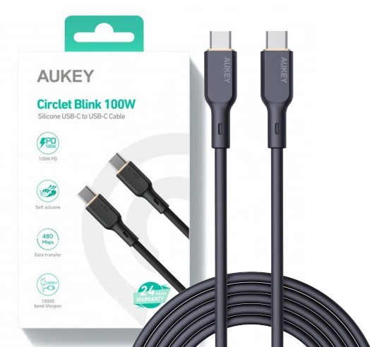 Kabllo Aukey, USB C / USB C, 1.8 m, e zezë