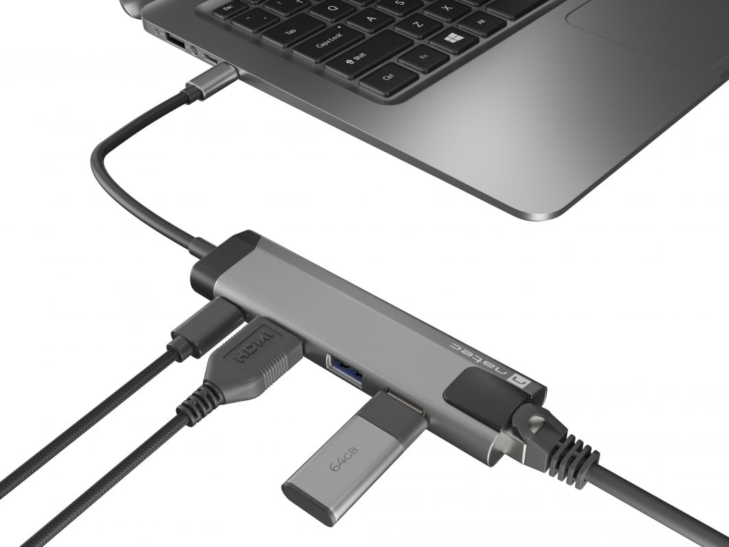 Stacion USB C Natec Fowler Go NMP 1985, HDMI, RJ 45, gri