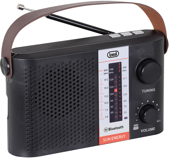 Radio portative Trevi RA 7F25 BT, panel diellor 100mA, e zezë