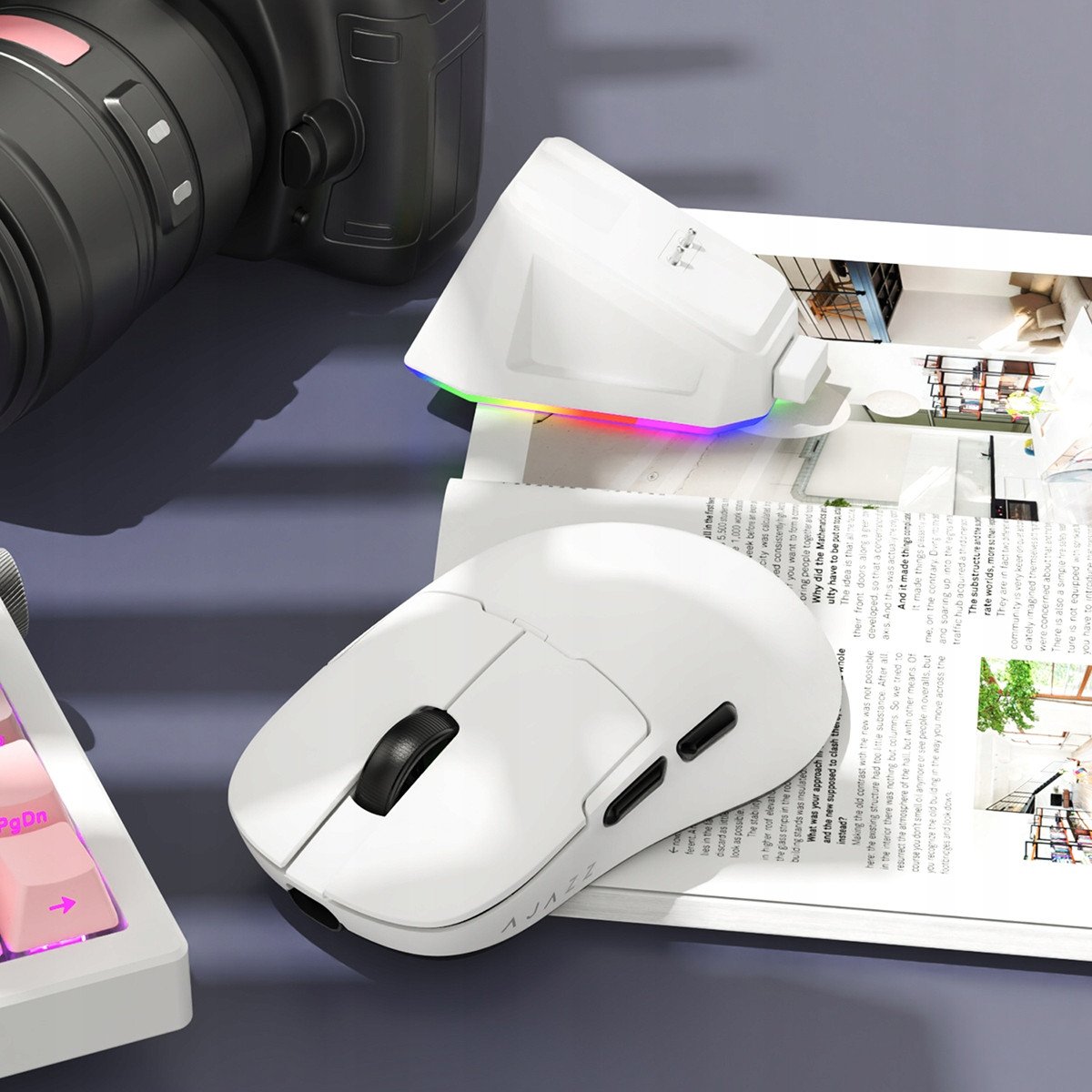 Maus pa tela AJ159 P MC, triple mode, stacion karikimi magnetik, RGB, i zi