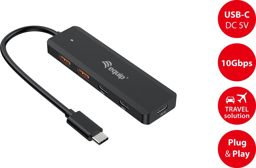 Hub USB Equip USB C 4 Porta, USB 3.2 Gen 2 10Gbps, 2x USB C 2x USB A