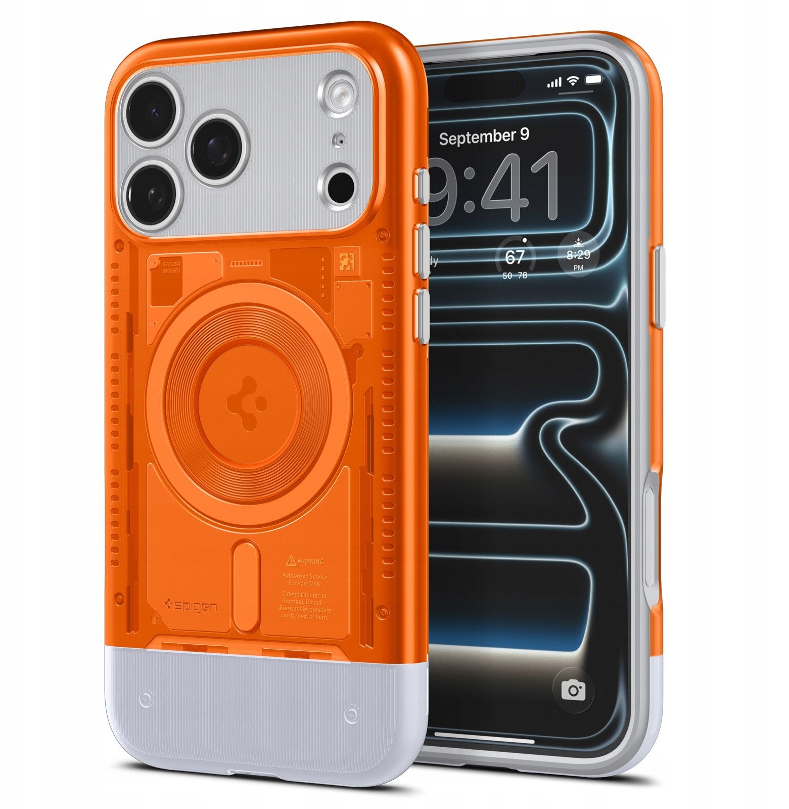 Mbulesë telefoni Spigen Classic C1 MagSafe për iPhone 17 Pro, strukturë dy shtresore, Tangerine