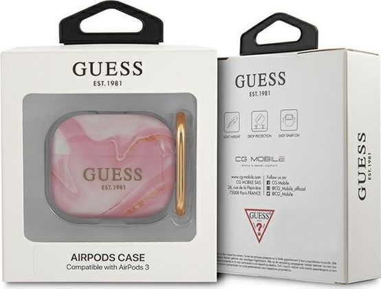 Заштитна маска Guess GUA3UNMP Marble Collection за AirPods 3, TPU, розова