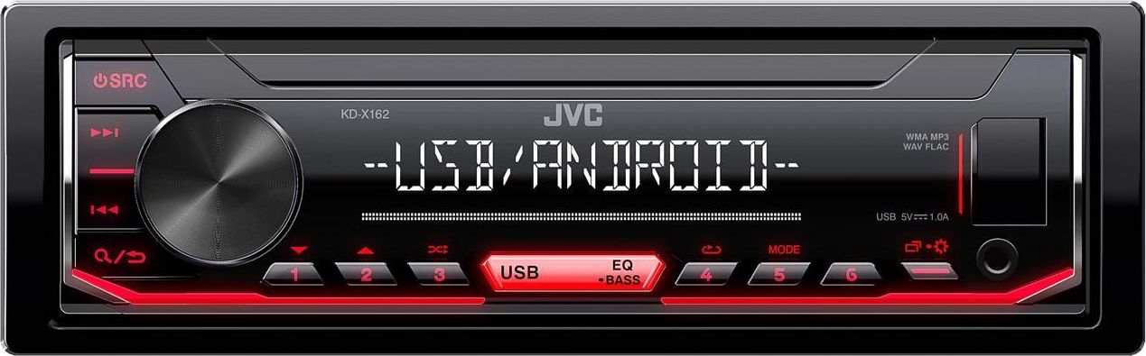 Radio JVC KD-X162, MP3/WMA/WAV/FLAC, USB, e zezë