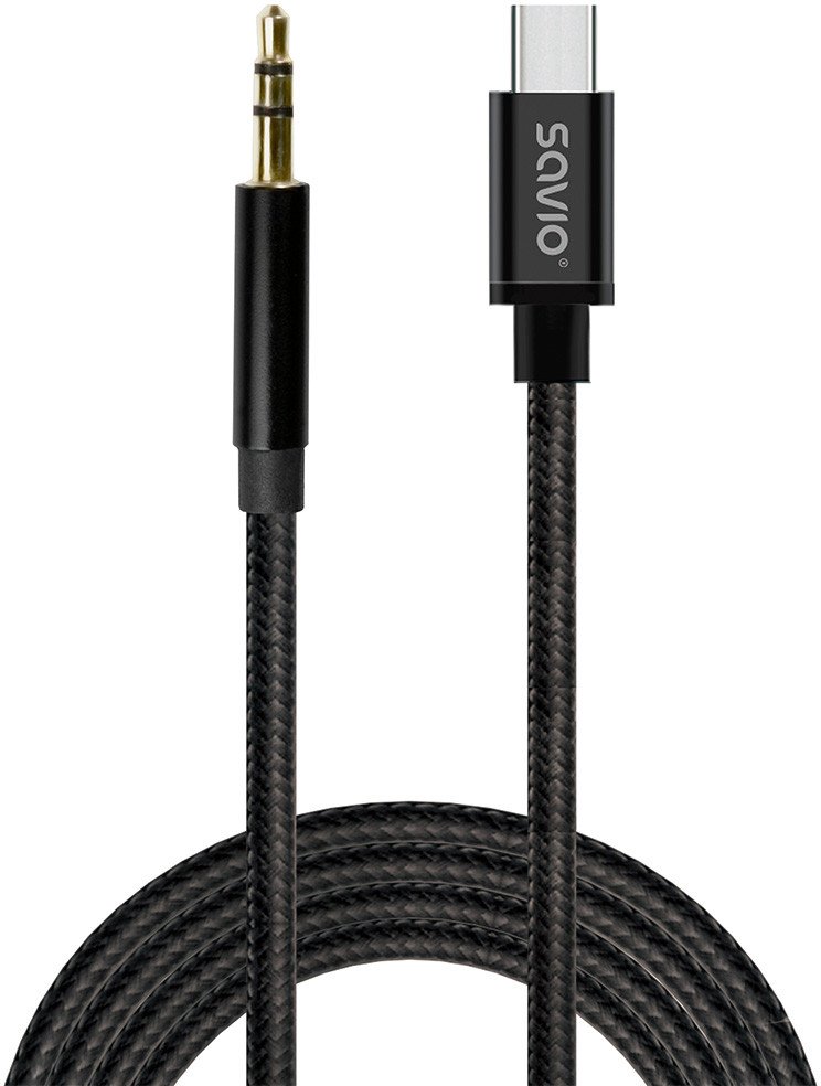 Kabllo audio Savio CL-188, USB C në 3.5mm, 2m, e zezë