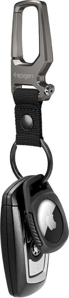 Mbajtëse Spigen Rugged Armor për Apple AirTag, silikon TPU, me karabinë, e zezë mat