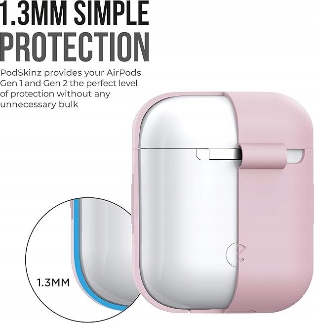 Këllëf silikoni PodSkinz për AirPods 1 dhe 2, me karabinë, LED i dukshëm, rozë