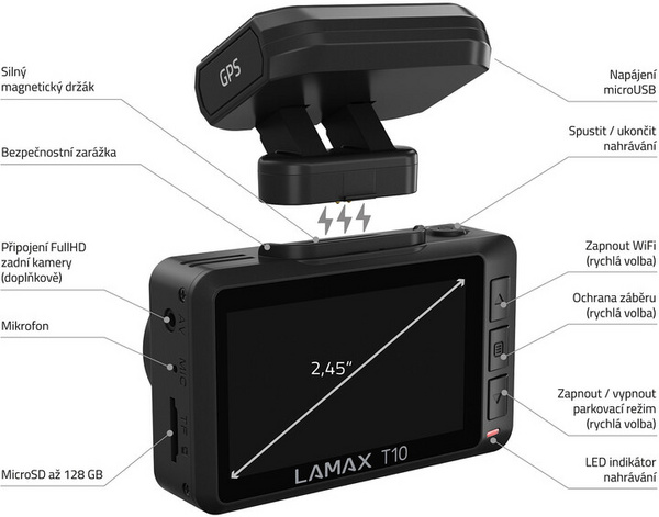 [OUTLET] Kamerë për makinë LAMAX T10, 4K, GPS, e zezë
