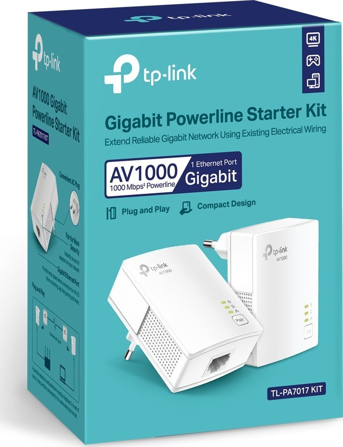 Adapter powerline TP-Link TL-PA717KIT, 1000 Mbps, Gigabit Ethernet, i bardhë