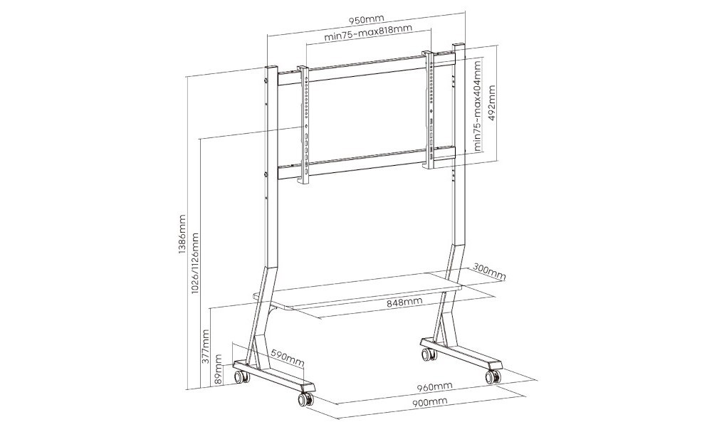 Mbajtëse për TV me rrota Art SD-22, 45”-90”, VESA 800x400, 60kg, e zezë