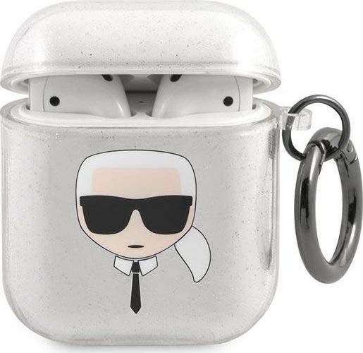Mbulesë mbrojtëse Karl Lagerfeld KLA2UKHGS për AirPods 1/2, glitter, argjend