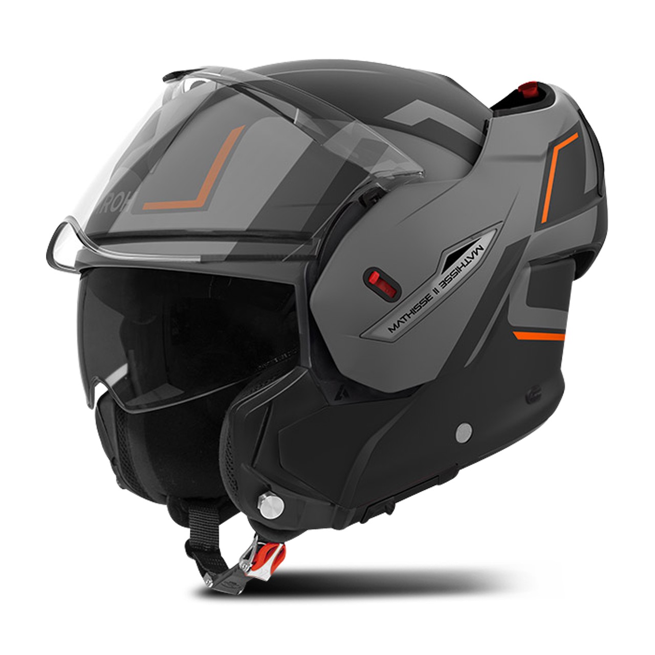 Helmetë modulare Airoh Mathisse II Genius, madhësia M, e zezë gri portokalli