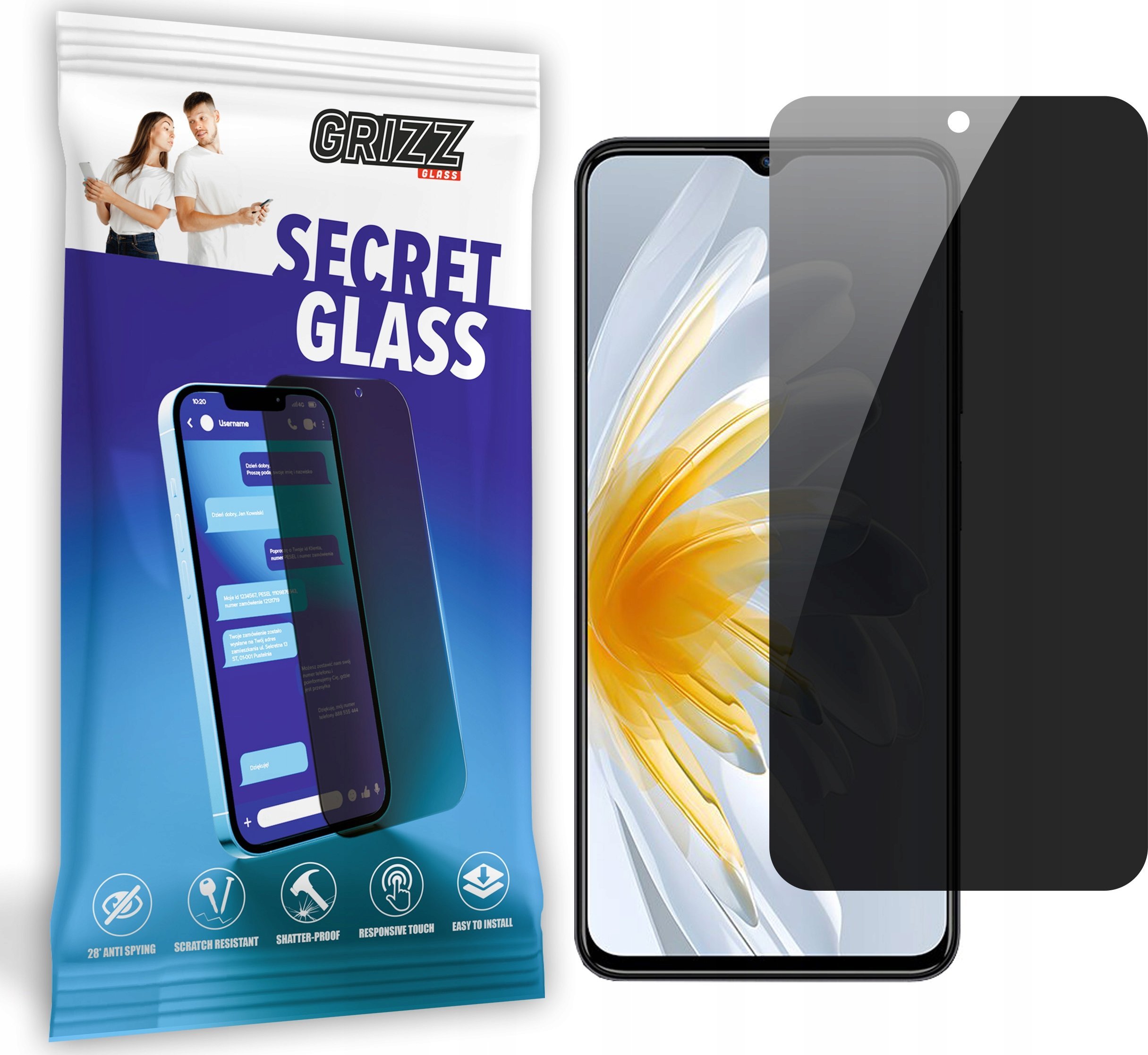 Xham screen protector Grizz SecretGlass për ZTE Voyage 3D, privatësi, i tejdukshëm