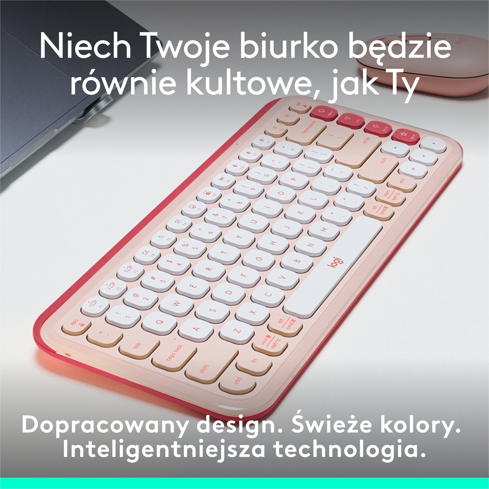Tastierë Logitech POP Keys, Bluetooth, Wireless, rozë dhe e bardhë