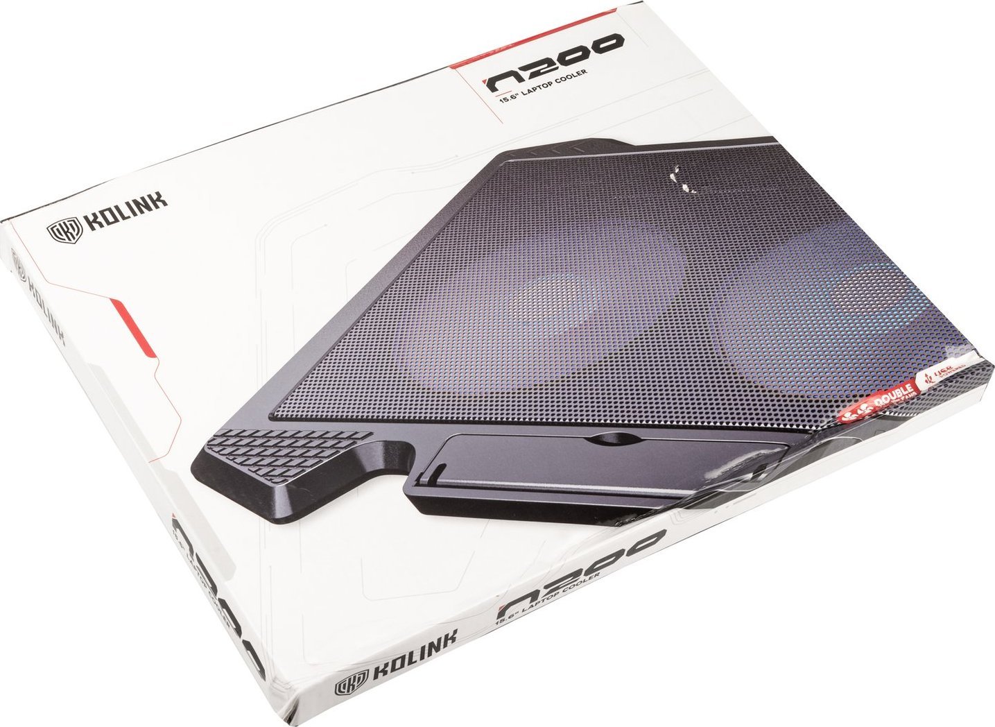 Ладилник за лаптоп Kolink KL-N200, 15.6\", со 2 вентилатори, сина ЛЕД, црн
