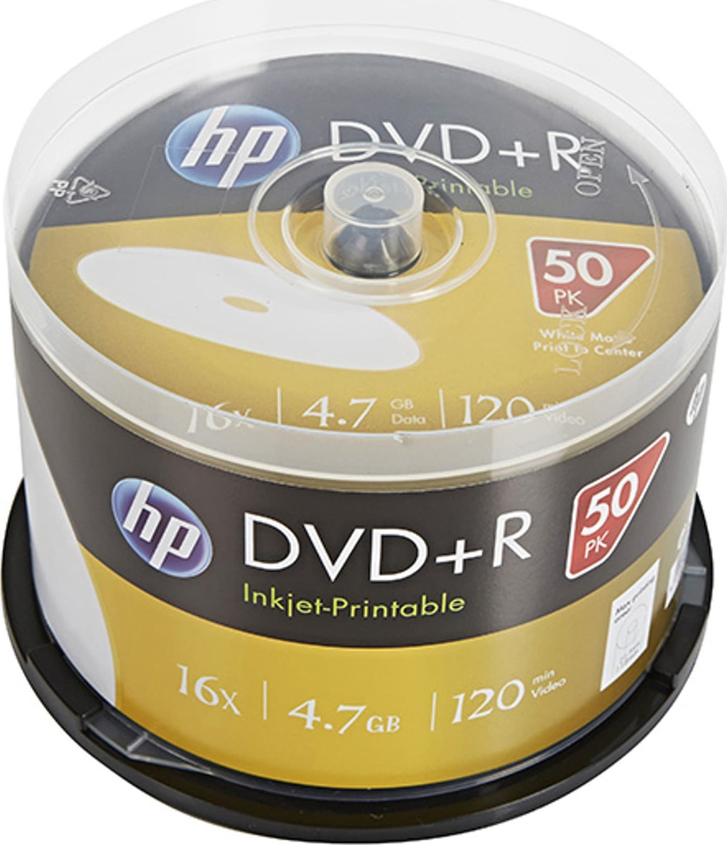 Disqe DVD+R HP W125817163, 4.7GB, 16X, 50 copë, të bardha për printim