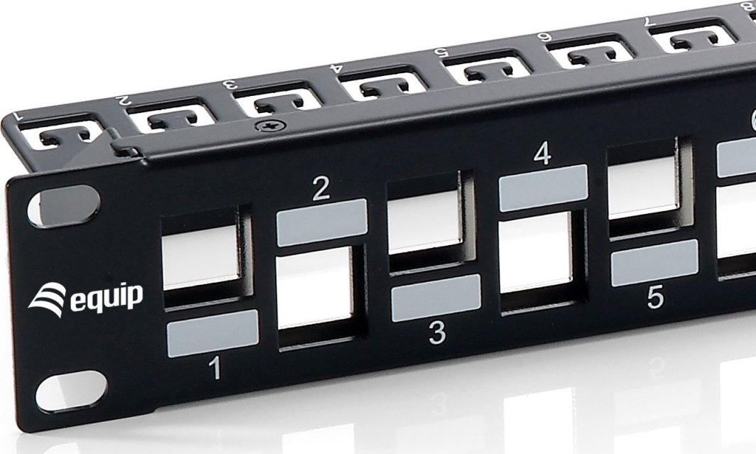 Patch panel Equip 24 porta Keystone Cat.6A, i ekranizuar, 1U, i zi