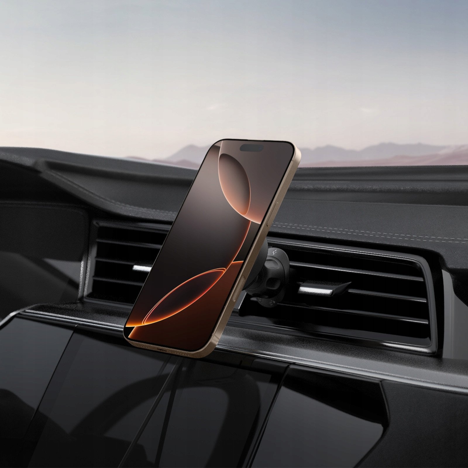 Mbajtës makine me karikues wireless Spigen OneTap Pro 4 MagSafe, montim në grilë ajri, për telefona MagSafe, i zi