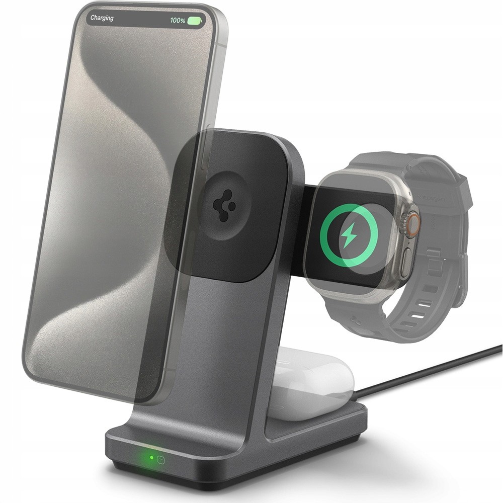 Безжичен полнач 3-во-1 Spigen OneTap Pro 3, Qi2 MagSafe, 27.5W, црн