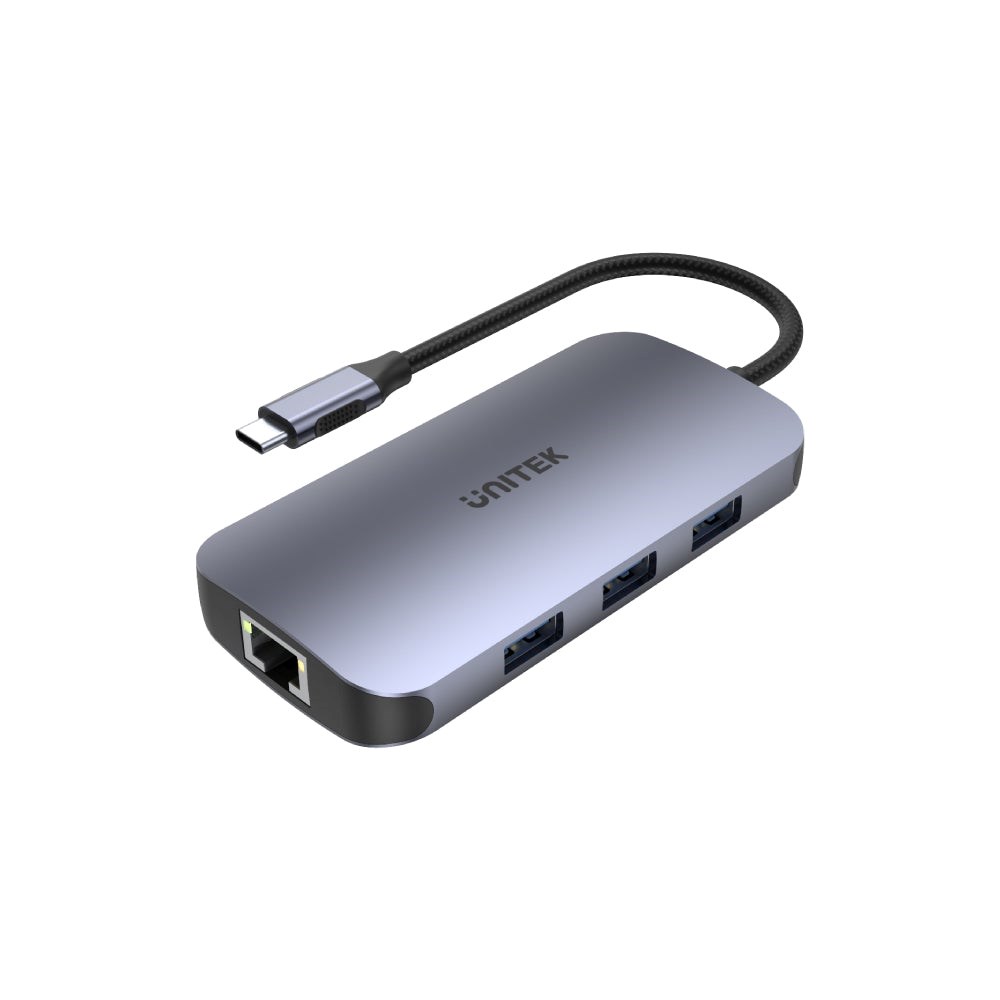 USB Hub Unitek N9+, USB-C, 9-në-1, 100W, i hirtë