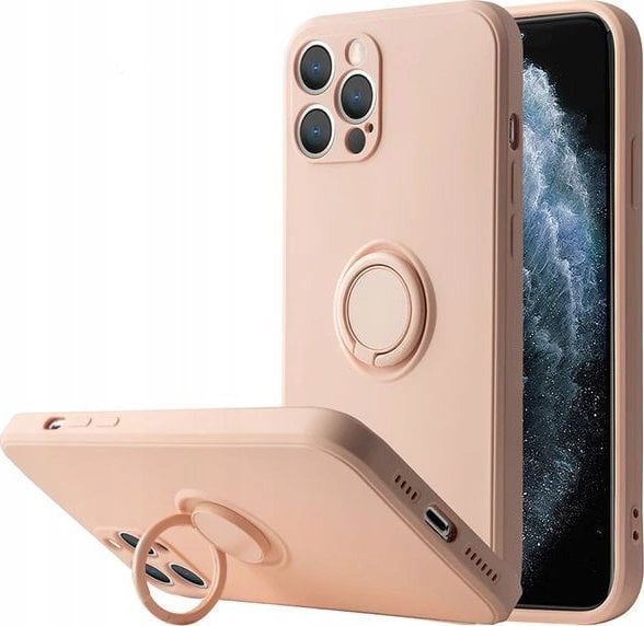 Mbajtëse telefoni OEM Silicone Ring Case për iPhone 13 Pro, me unazë 360°, me xham të kalitur, rozë