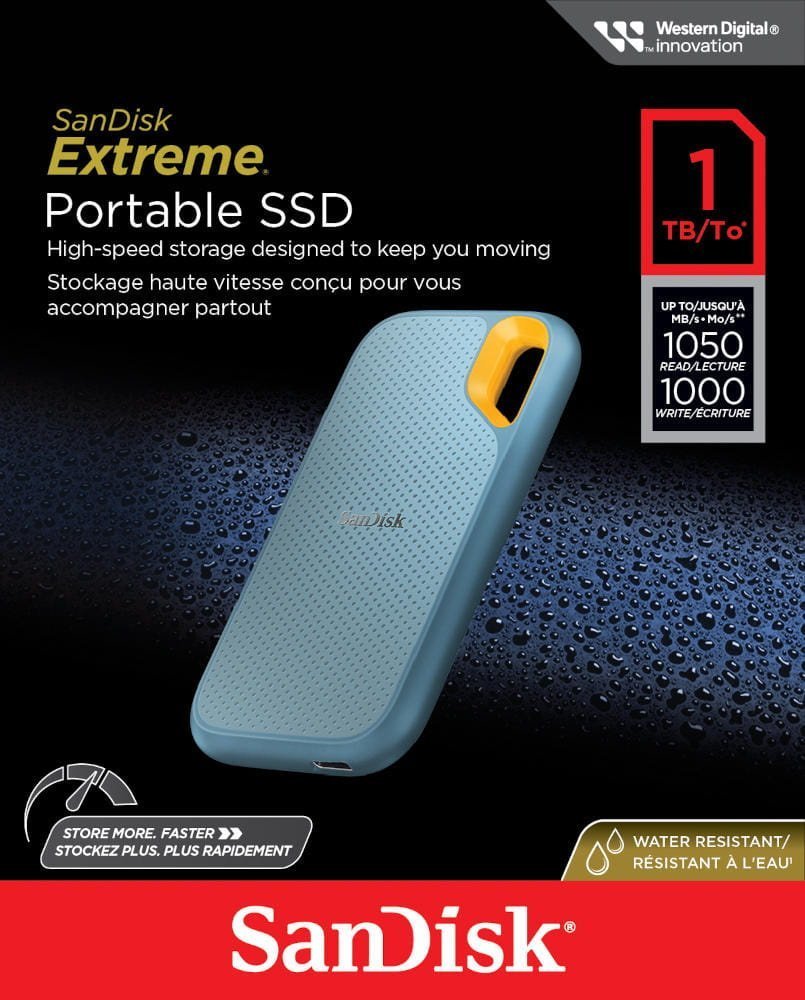 SSD i jashtëm SanDisk Extreme Portable V2, 1TB, USB 3.2 Gen 2, blu e verdhë