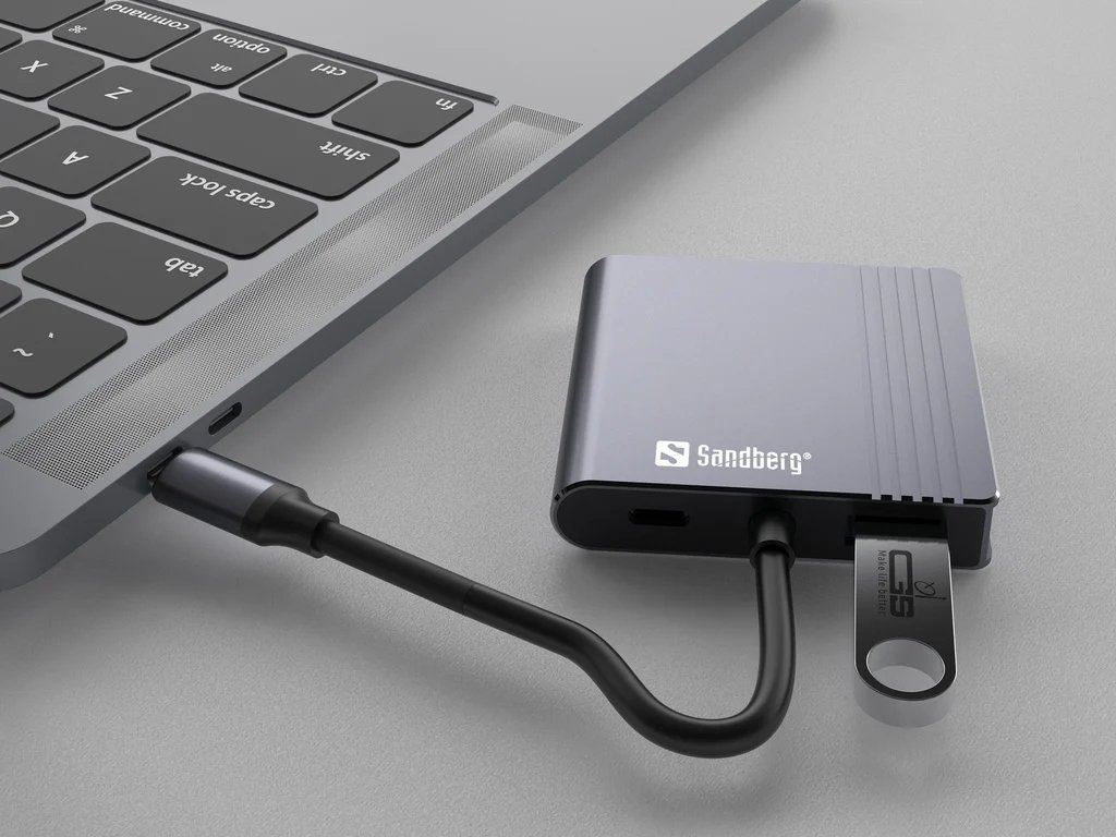 Adaptues USB C Sandberg Dock 2x HDMI, USB, Power Delivery, gri