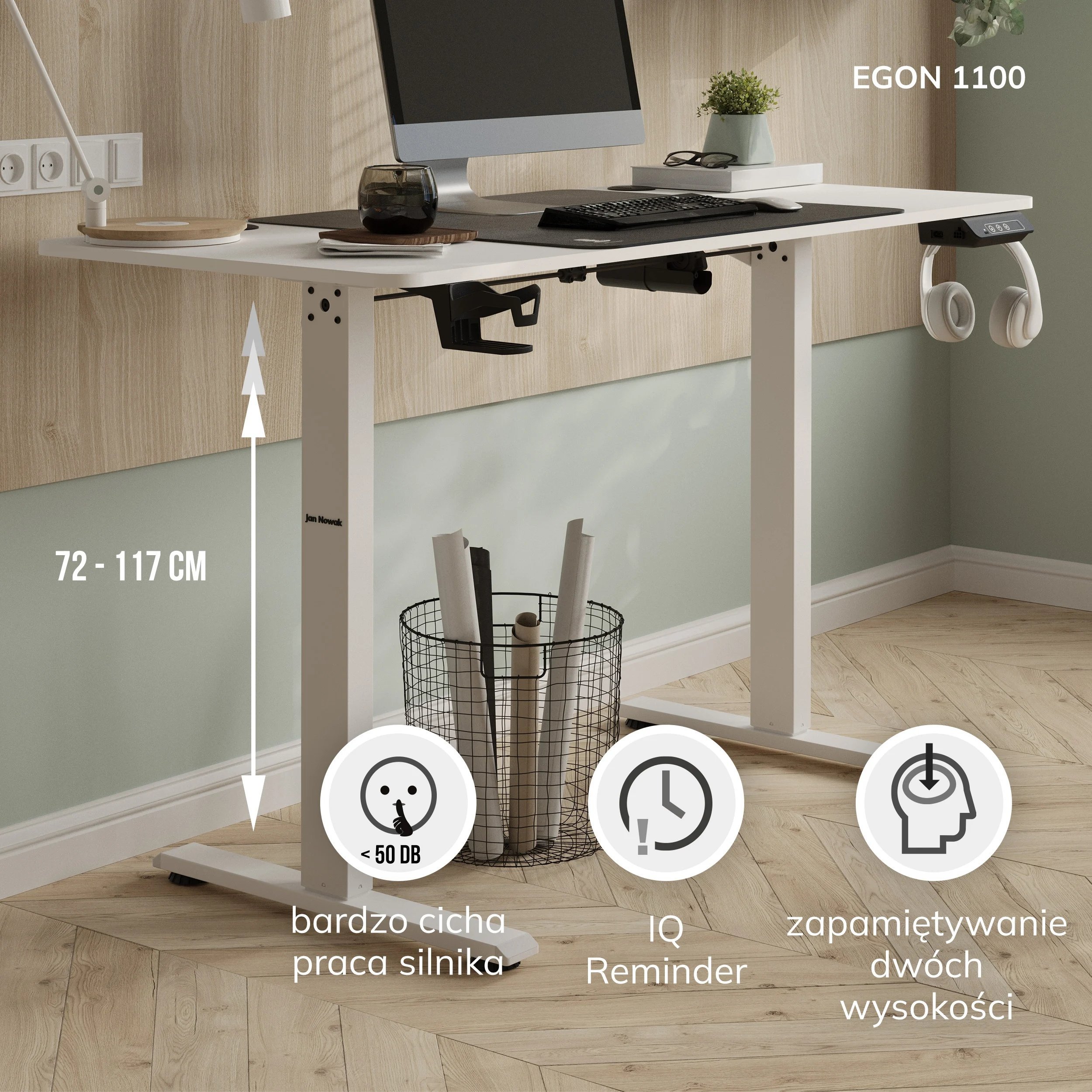 Organizues tavoline elektrik Jan Nowak Egon, i rregullueshëm në lartësi, i bardhë