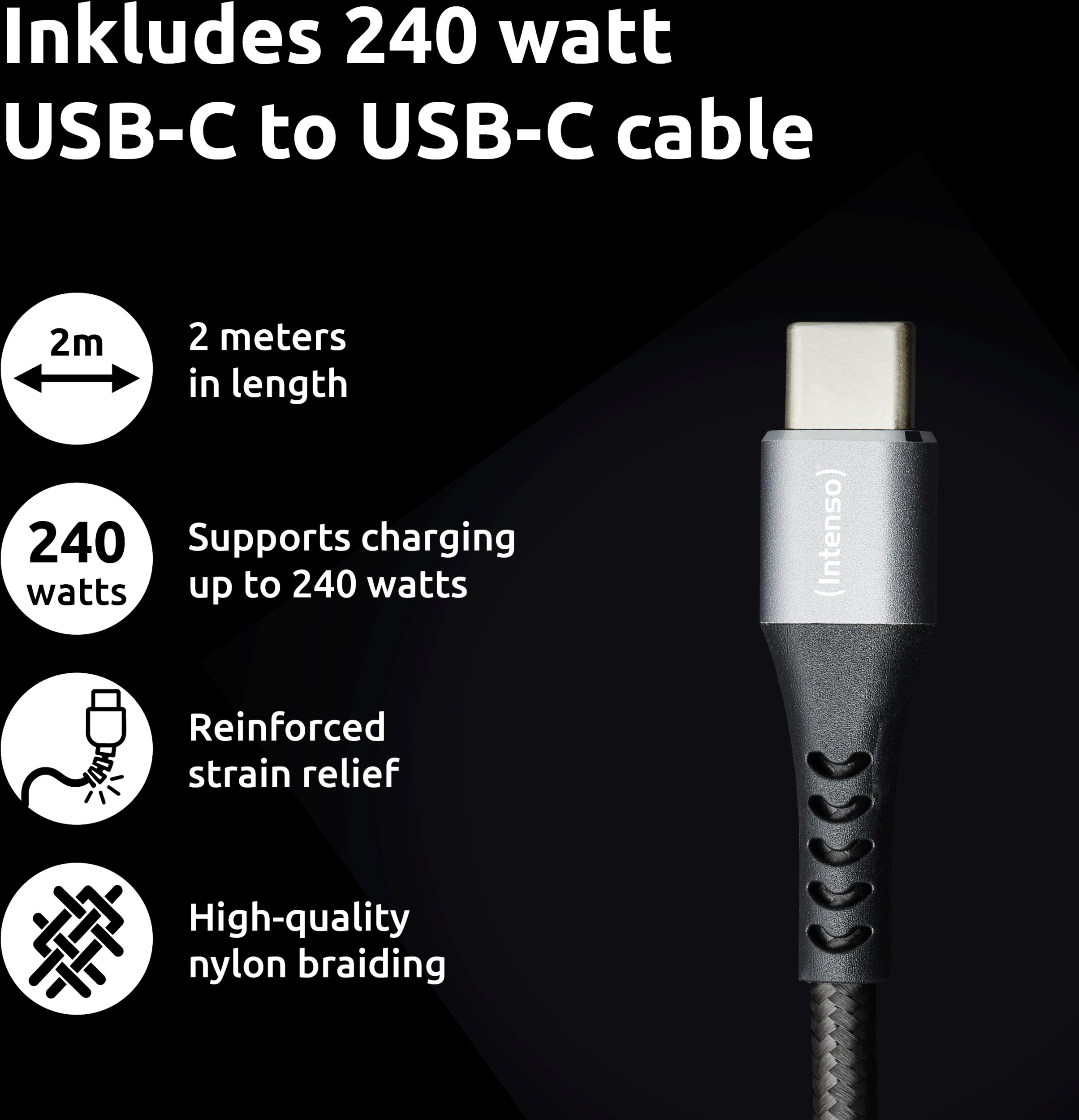 Полнач за ѕид Intenso Power Adapter W100ACC GaN, 2x USB A, 100W, со кабел USB C во USB C, бел