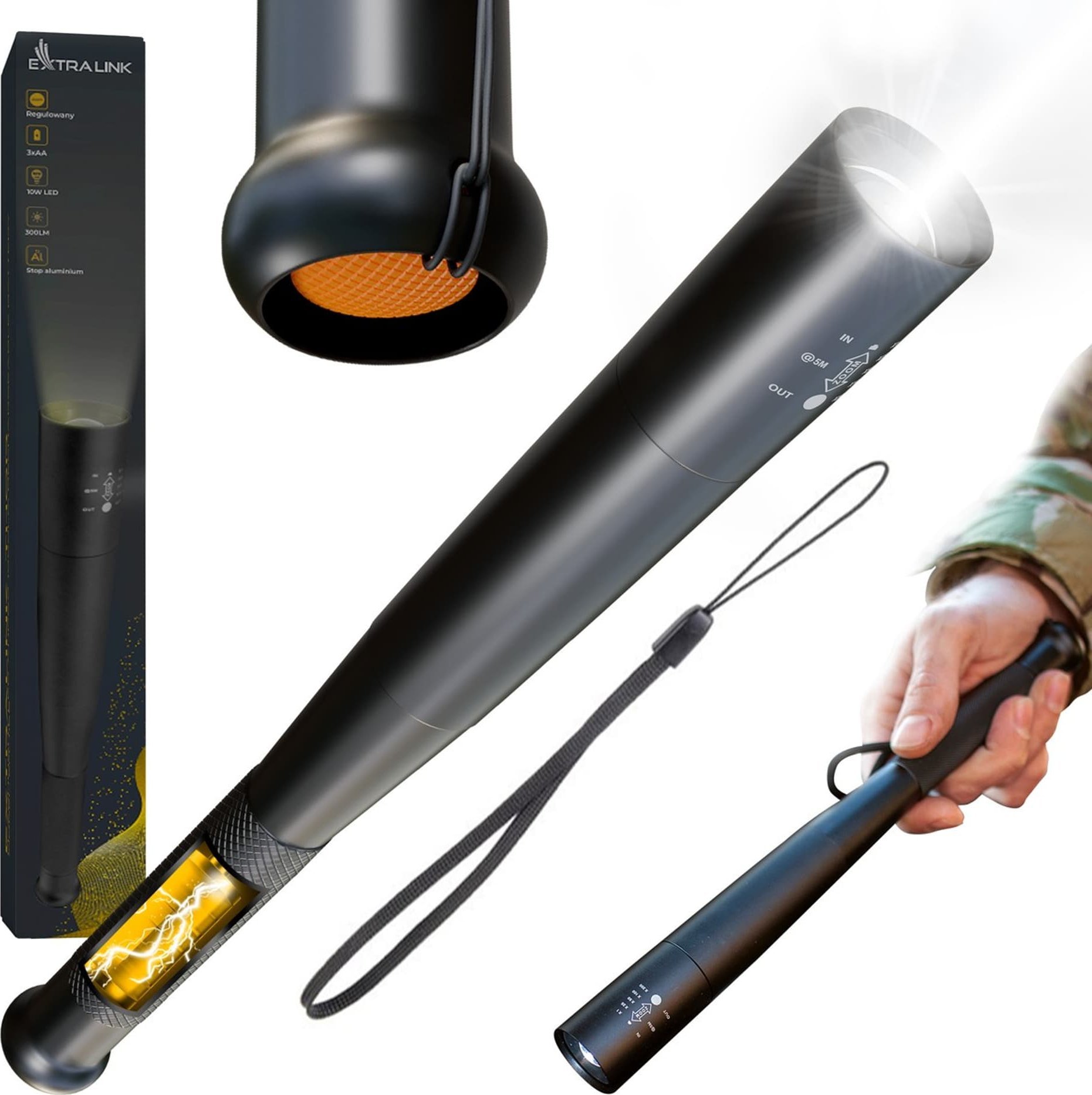 Elektrik dore Extralink Baseball Bat Tactical, 10W, LED, i zi
