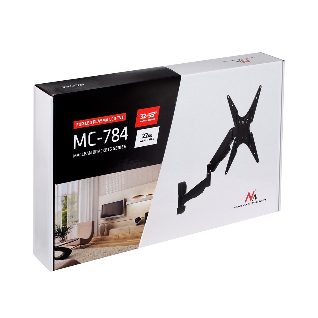 Mbajtëse TV Maclean MC-784, 32-55", 22kg, VESA, Gas Spring, e zezë