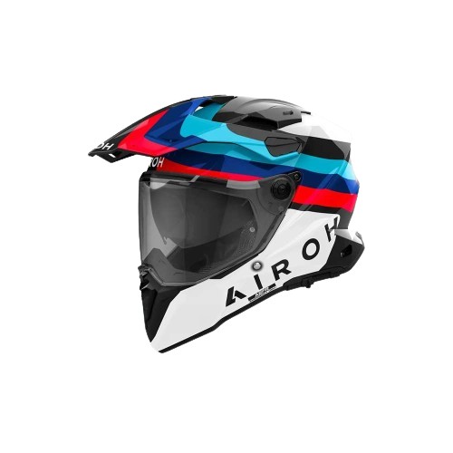 Helmetë adventure Airoh Commander 2 Doom, me vizor, S, e bardhë blu e kuqe e zezë