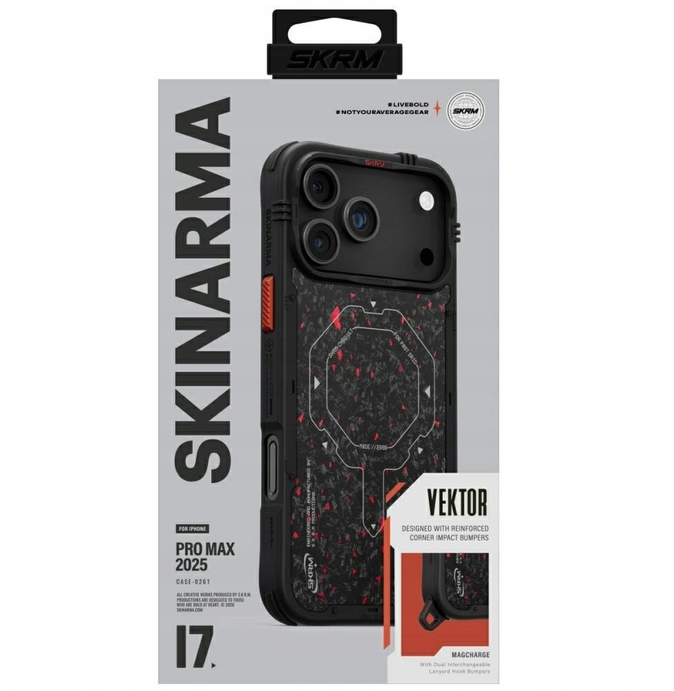 Kllaf telefoni Skinarma Vektor për iPhone 17 Pro Max, me karikim magnetik, i zi