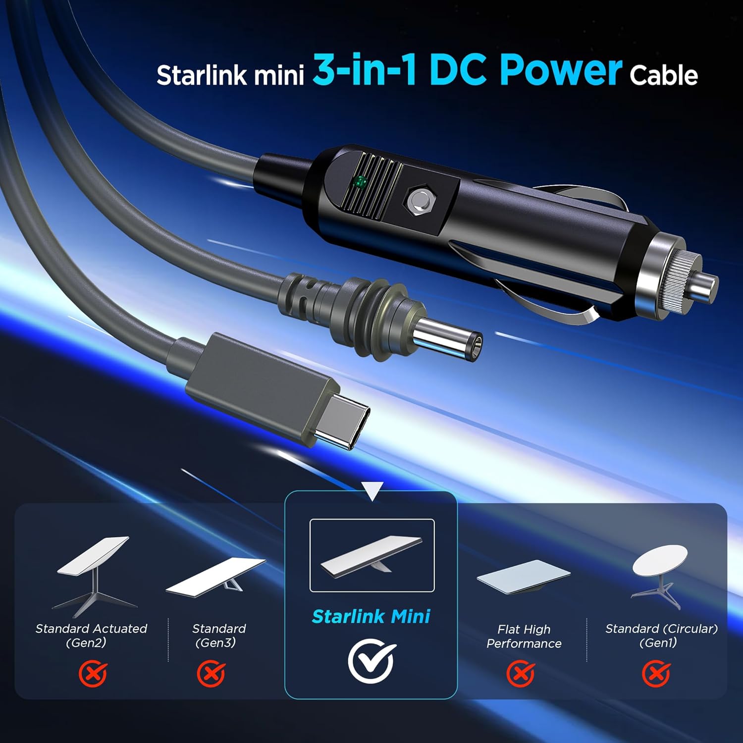 Kabllo për Starlink Mini, 3-në-1, 3m, i zi