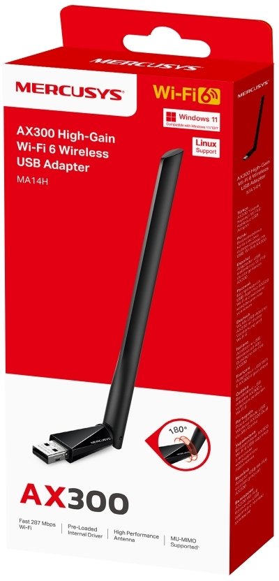 Adapter WiFi MERCUSYS MA14H, USB, WiFi 6 AX300, 2.4GHz