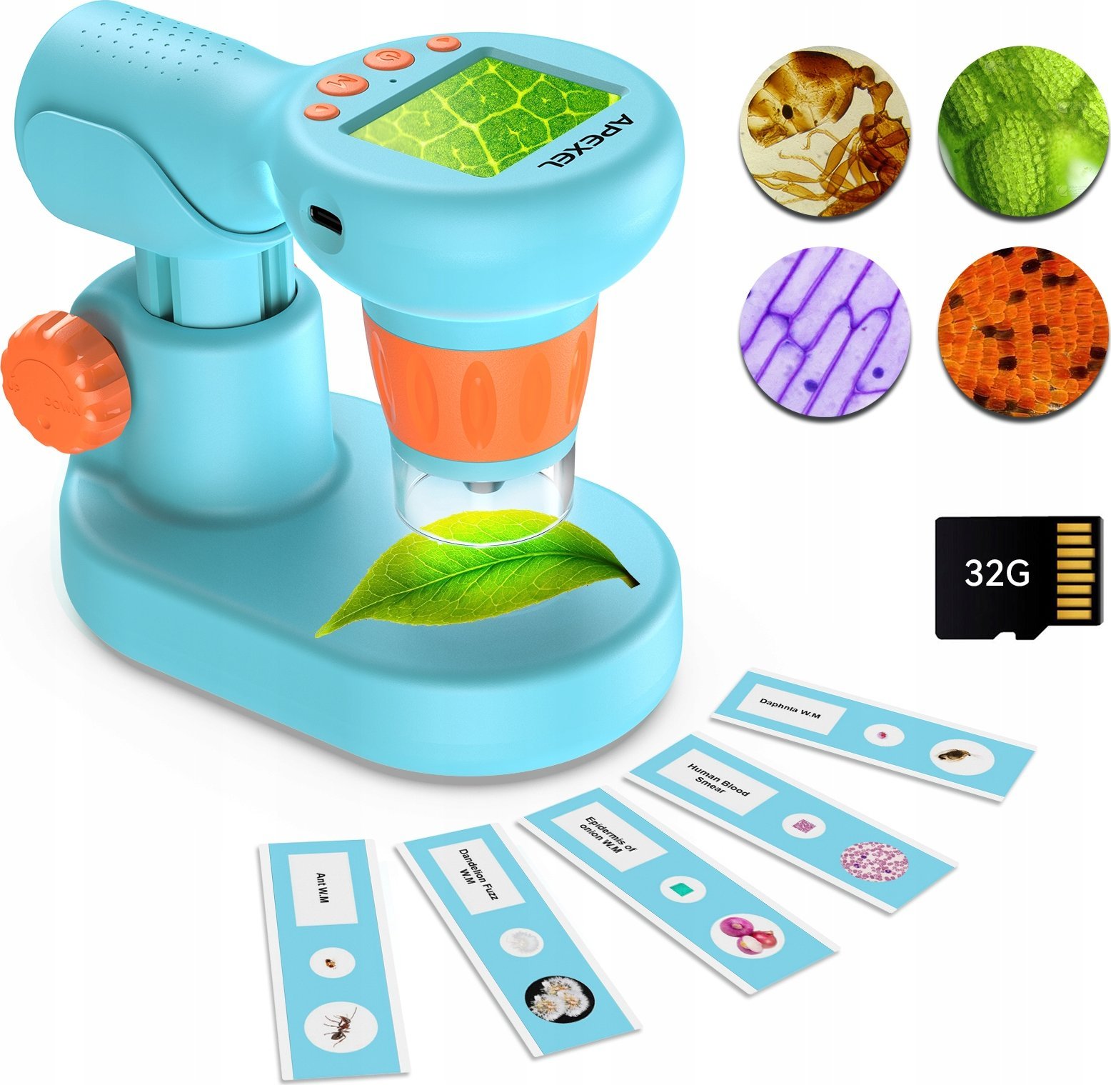 Дигитален микроскоп Апексел APL-MS201, 800x, за деца, бел