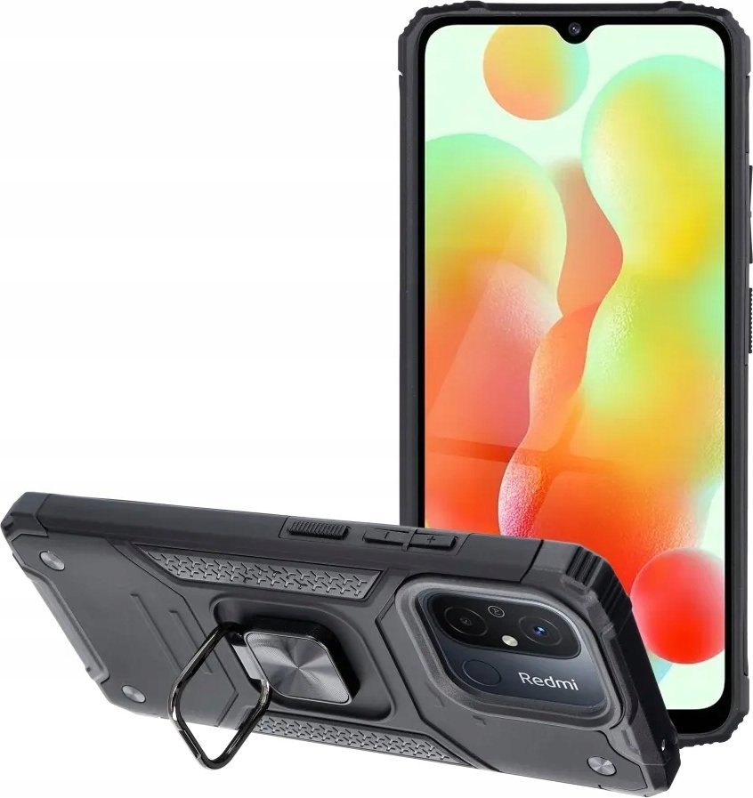 Mbulesë telefoni Armored Nitro për Xiaomi Redmi 12C, me unazë qëndrimi, e zezë