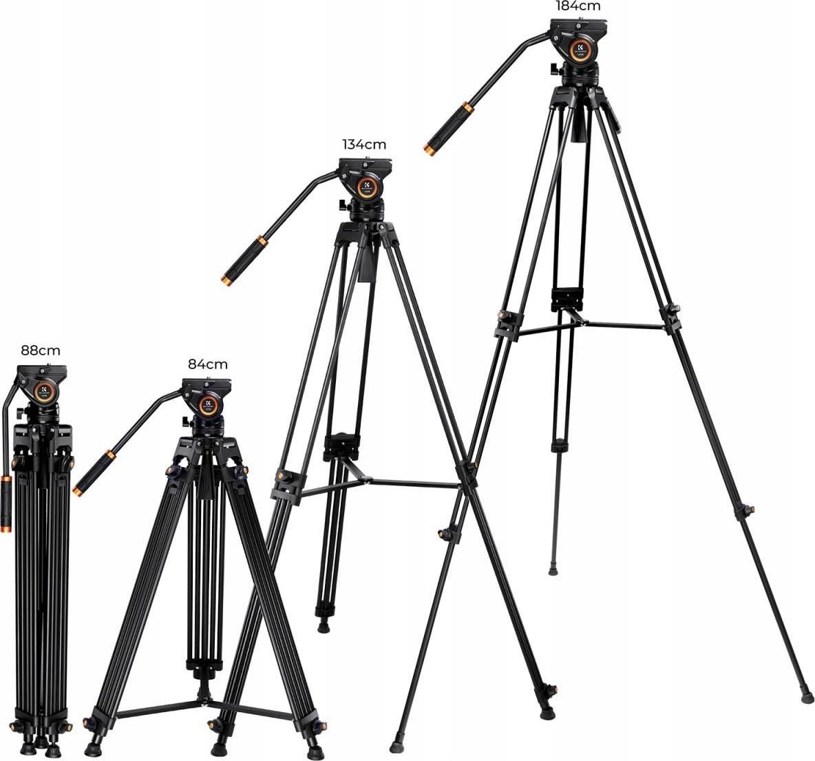 Tripod profesional për video K&amp;F Concept KF09.121, 84 184cm, kokë fluide 360°, i zi