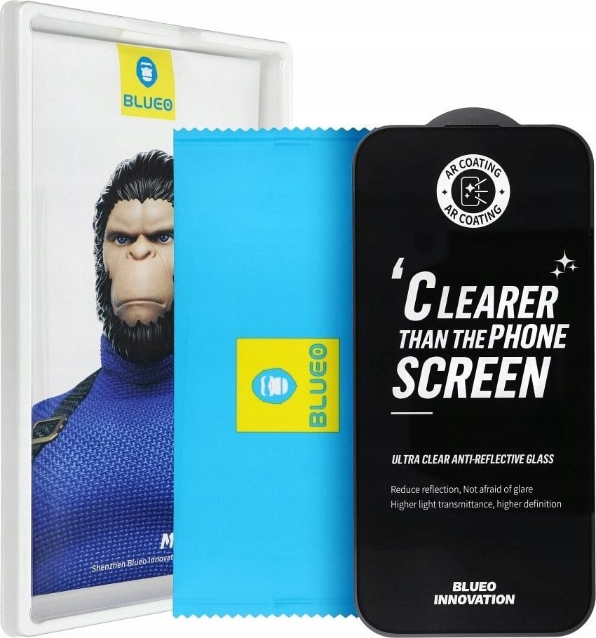 Stakll mbrojtës Blueo 5D Mr. Monkey Glass, për Apple iPhone 16 Pro, 0.26mm, i zi